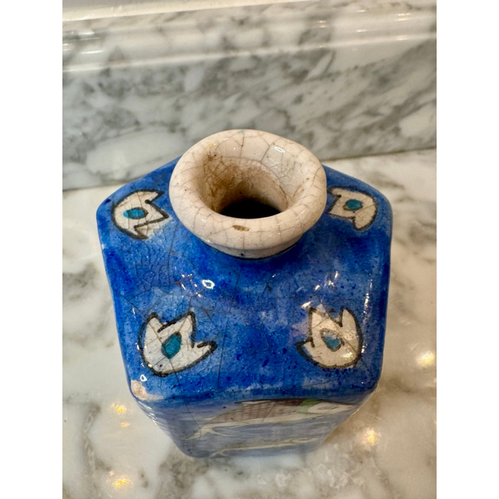 Persian Islamic Style Studio Pottery Vase Blue Fish Motif Folk Art Ceramic - Picture 5 of 10